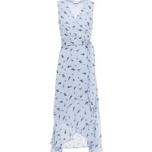 Ganni Ruffled Floral Print Georgette Midi Wrap Dress FR 32